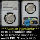 ***Auction Highlight*** NGC 1948-d Franklin Half Dollar 50c Graded ms65 fbl by NGC (fc)