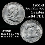 1951-d Franklin Half Dollar 50c Grades Choice Unc FBL