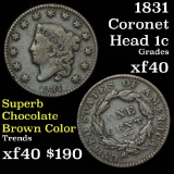 1831 Coronet Head Large Cent 1c Grades xf