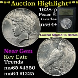 ***Auction Highlight*** 1928-p Peace Dollar $1 Graded Choice+ Unc by USCG (fc)