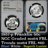 NGC 1957-p Franklin Half Dollar 50c Graded ms64 fbl by NGC