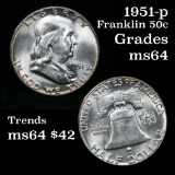 1951-p Franklin Half Dollar 50c Grades Choice Unc