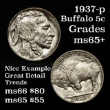 1937-p Buffalo Nickel 5c Grades GEM+ Unc