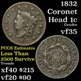 1832 Coronet Head Large Cent 1c Grades vf++