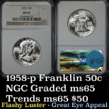 NGC 1958-p Franklin Half Dollar 50c Graded ms65 by NGC