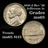 1939-d Rev '38 Jefferson Nickel 5c Grades GEM Unc