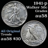 1941-p Walking Liberty Half Dollar 50c Grades Choice AU/BU Slider