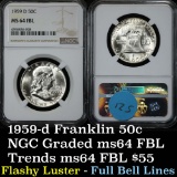 NGC 1959-d Franklin Half Dollar 50c Graded ms64 fbl by NGC