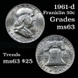 1961-d Franklin Half Dollar 50c Grades Select Unc