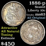 1886-p Seated Liberty Dime 10c Grades Select Unc (fc)