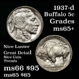 1937-d Buffalo Nickel 5c Grades GEM+ Unc