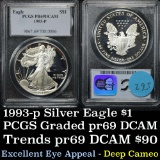 PCGS 1993-p Silver Eagle Dollar $1 Graded pr69 dcam by PCGS