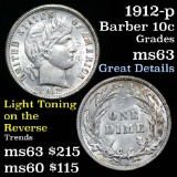 1912-p Barber Dime 10c Grades Select Unc (fc)