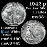 1942-p Walking Liberty Half Dollar 50c Grades Select+ Unc