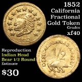 1852 CALIFORNIA FRACTIONAL GOLD TOKEN–INDIAN HEAD/BEAR– ½ -ROUND California Gold Token 1c Grades xf