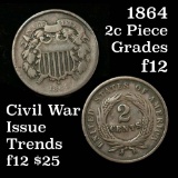 1864 2 Cent Piece 2c Grades f, fine