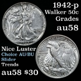 1942-p Walking Liberty Half Dollar 50c Grades Choice AU/BU Slider