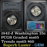 PCGS 1942-d Washington Quarter 25c Graded ms65 by PCGS