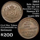 1863 Sole Agent US, French Cognac Nassau NY Store Card CWT! Civil War Token 1c Grades Choice Unc BN