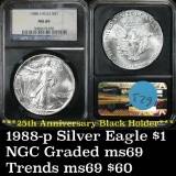 NGC 1988 Silver Eagle Dollar $1 Graded ms69 by NGC