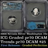 2006-s Silver Nevada Washington Quarter 25c Graded pr70 dcam by ICG