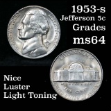 1953-s Jefferson Nickel 5c Grades Choice Unc