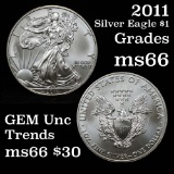 2011 Silver Eagle Dollar $1 Grades GEM+ Unc