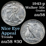 1943-p Walking Liberty Half Dollar 50c Grades Choice AU/BU Slider