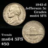 1942-d Jefferson Nickel 5c Grades Choice Unc 5fs