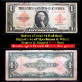 Series of 1923 $1 Red Seal, Signatures of Speelmam & White Grades vg+