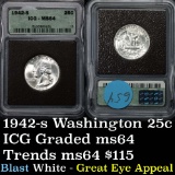 1942-s Washington Quarter 25c Graded ms64 by ICG