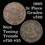 1865 2 Cent Piece 2c Grades vf, very fine