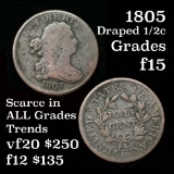 1805 Draped Bust Half Cent 1/2c Grades f+ (fc)