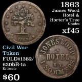 1863 James Wood Hotel & Horter's Tree Civil War Fuld# 1382/630bR-1a Civil War Token 1c Grades xf+