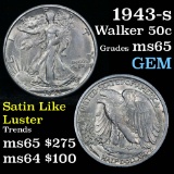 1943-s Walking Liberty Half Dollar 50c Grades GEM Unc (fc)