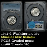 PCGS 1947-d Washington Quarter 25c Graded ms66 by PCGS