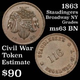 1863 Staudinger's Civil War Store Card FULD # 630b5-1a Civil War Token 1c Grades Select Unc BN