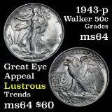 1943-p Walking Liberty Half Dollar 50c Grades Choice Unc