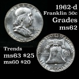 1962-d Franklin Half Dollar 50c Grades Select Unc