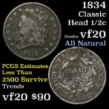 1834 Classic Head half cent 1/2c Grades vf, very fine