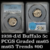 PCGS 1938-d/d Buffalo Nickel 5c Graded ms65 by PCGS