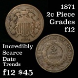 1871 2 Cent Piece 2c Grades f, fine