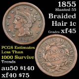 1855 Braided Hair Large Cent 1c Grades xf+