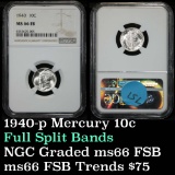 NGC 1940-p Mercury Dime 10c Graded ms66 fsb by NGC