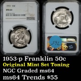 NGC 1953-p Franklin Half Dollar 50c Graded ms64 by NGC