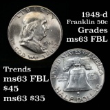 1948-d Franklin Half Dollar 50c Grades Select Unc FBL