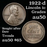 1922-d Lincoln Cent 1c Grades AU, Almost Unc