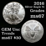 2016 Silver Eagle Dollar $1 Grades GEM++ Unc