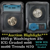 ***Auction Highlight*** 1935-p Washington Quarter 25c Graded ms66 by ICG (fc)