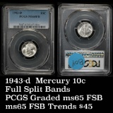 PCGS 1943-d Mercury Dime 10c Graded ms65 fsb by PCGS